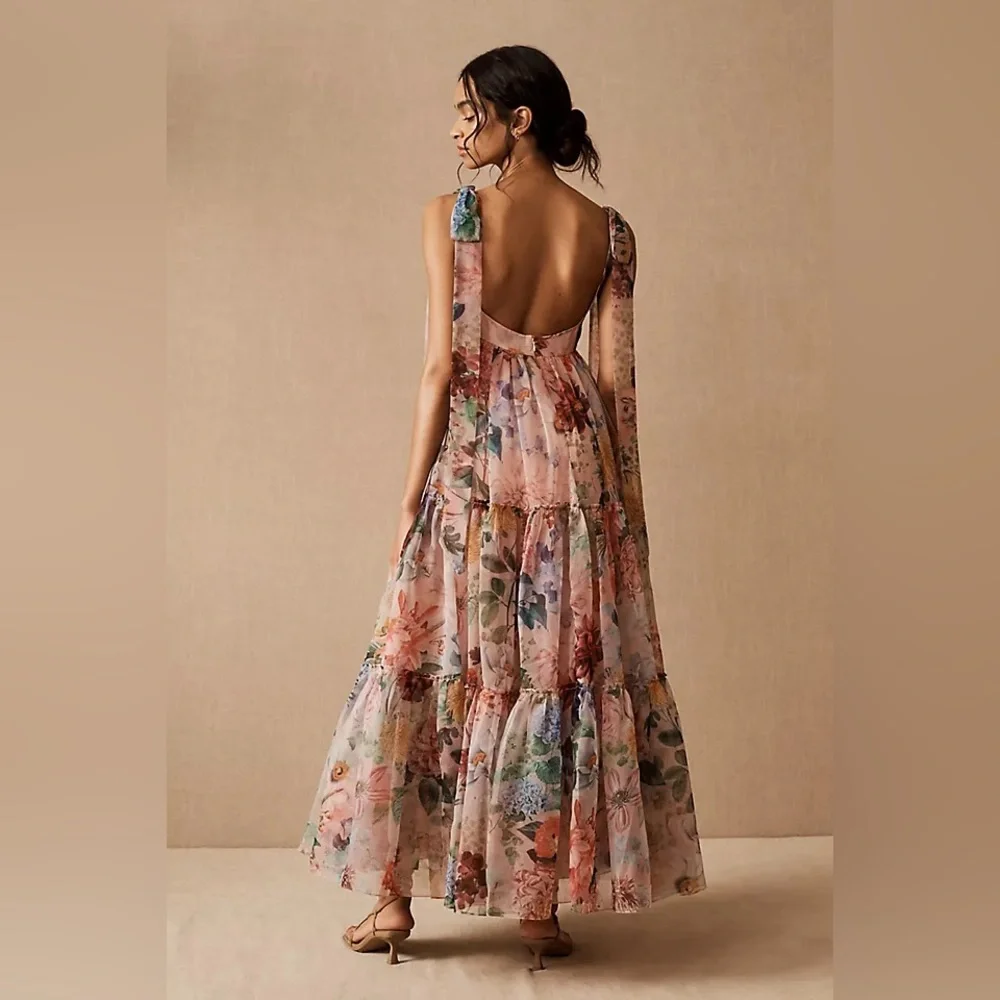 NWOT Bhldn Isabella Tiered Square-Neck A-Line MIDI Dress - Picture 2 of 7